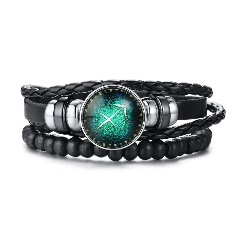 12 Horoscope Multi-layer Leather Rope Bracelets for Men Women Gifts Vintage-Dollar Bargains Online Shopping Australia