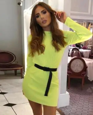 Women Dress Pullovers Fashion Neon Knitted O-Neck Solid Mini Long Sleeve Bodycon-Dollar Bargains Online Shopping Australia