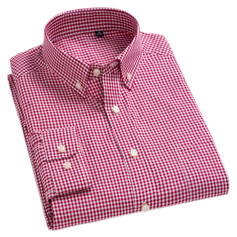 Men's Oxford Wash and Wear Plaid Shirts 100% Cotton Casual Shirts High Quality Fashion Design Men's Dress Shirts