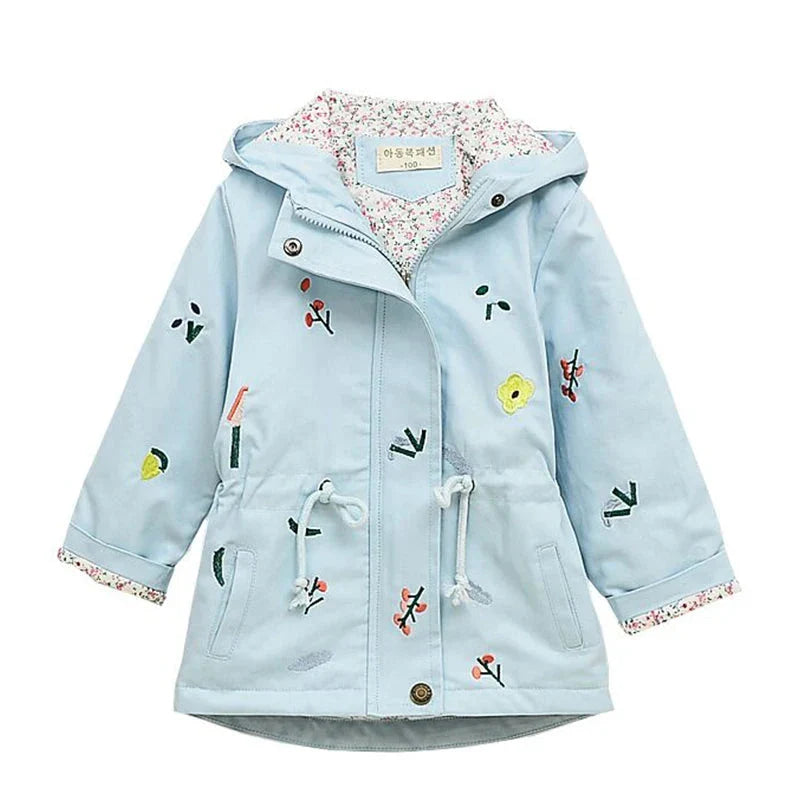 Girls Windbreaker Coat Jackets Baby Kids Flower Embroidery Hooded Outwear For Baby Kids Coats Jacket Clothing-Dollar Bargains Online Shopping Australia