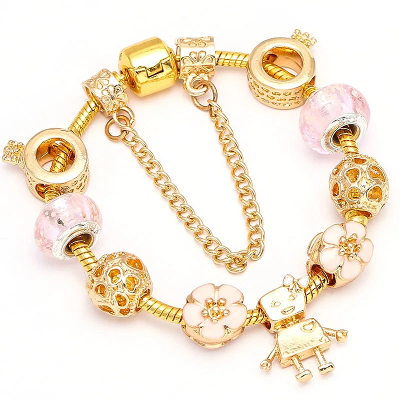 Heart & Key Pendant Rose Gold Color Fine Bracelets & Bangles Ferris Wheel Beads Charm Bracelet For Women Jewelry Gift-Dollar Bargains Online Shopping Australia