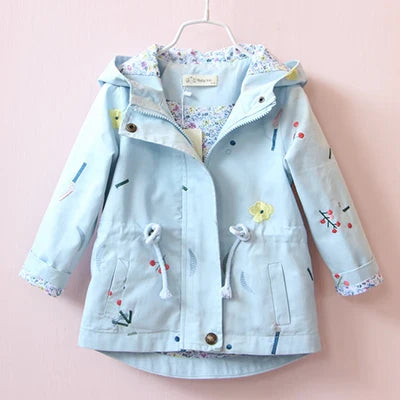 Girls Windbreaker Coat Jackets Baby Kids Flower Embroidery Hooded Outwear For Baby Kids Coats Jacket Clothing-Dollar Bargains Online Shopping Australia