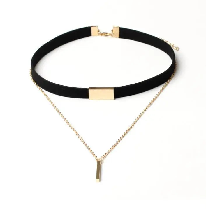 Black Velvet Choker Necklace Gold Chain Bar Chokers Necklace For Women-Dollar Bargains Online Shopping Australia