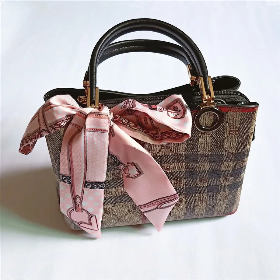 Skinny Silk Scarf Bag Scarf For Women Plaid Dot Chain Head Scarf Long Handle Bag Scarves Wraps