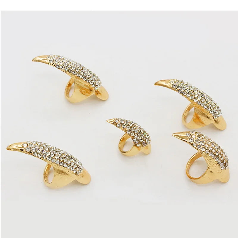 5PCS/ Set Punk Finger Rings For Women and Men Black Gold Color Cz Crystal Eagle Claw Nail Art Decoration Party Rings Jewelry-Dollar Bargains Online Shopping Australia