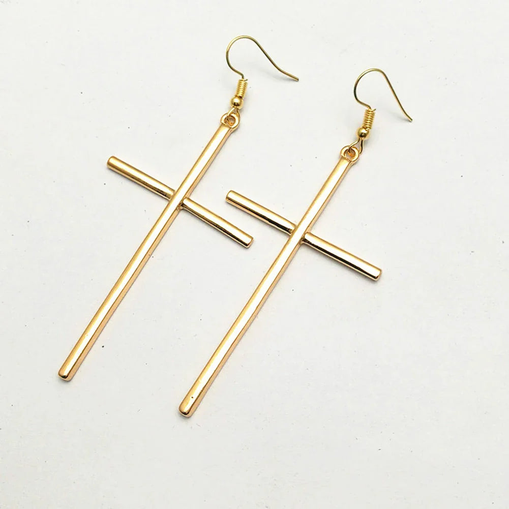 Ethnic Big Cross Long Earrings for Women Gold Color Drop Earrings Jewelry-Dollar Bargains Online Shopping Australia