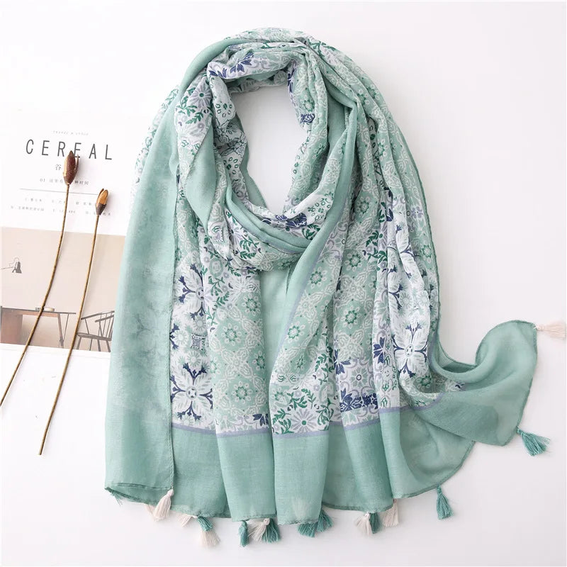 Polka Floral Fringe Viscose Shawl Scarf Lady High Quality Wrap Headband Muslim Hijab-Dollar Bargains Online Shopping Australia