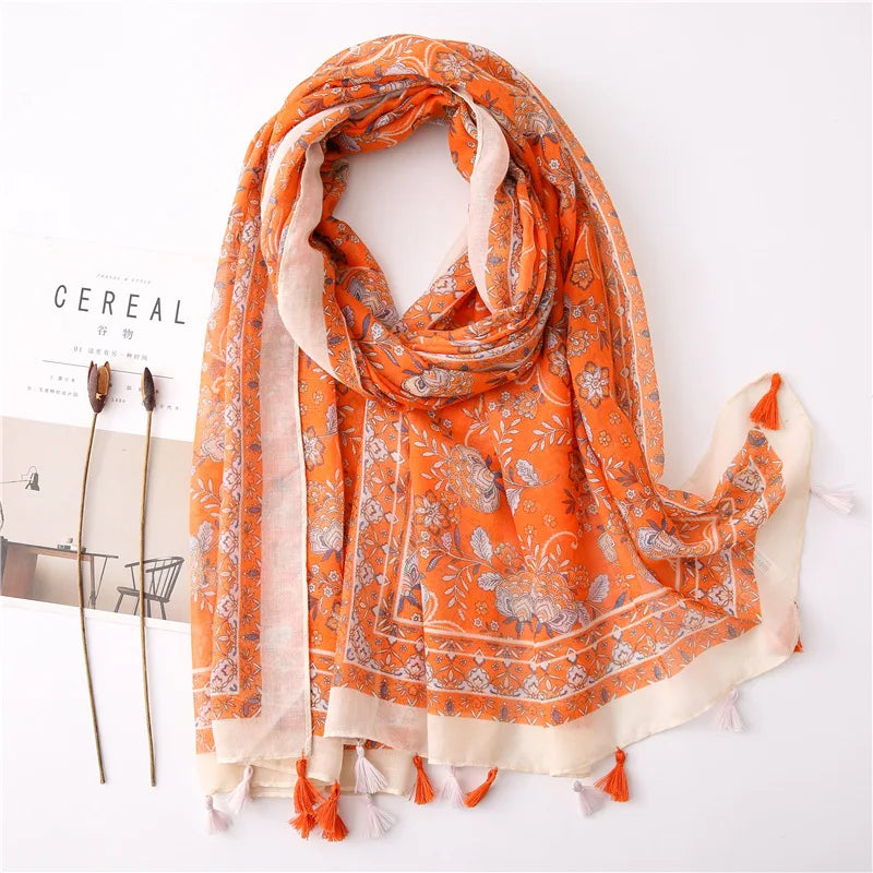 Polka Floral Fringe Viscose Shawl Scarf Lady High Quality Wrap Headband Muslim Hijab-Dollar Bargains Online Shopping Australia