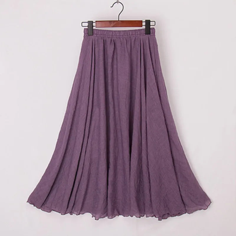 Cotton Linen Maxi Skirt Women Elastic High Waist Pleated A-Line Beach Skirts Boho-Dollar Bargains Online Shopping Australia