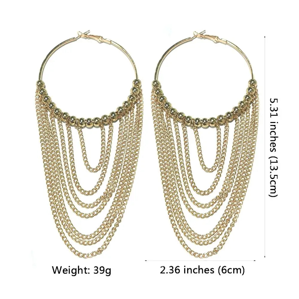 Circular Metal Long Tassel Earrings For Women Indian Jewelry Chain Dangle Earrings Gold Color Ball-Dollar Bargains Online Shopping Australia