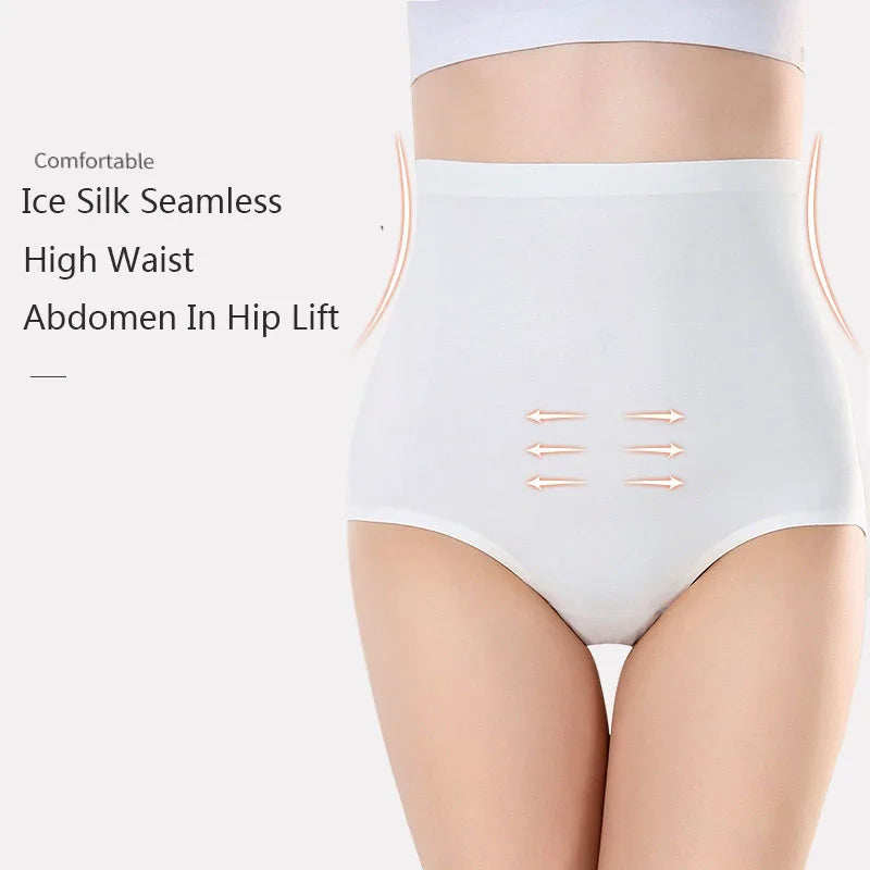 Underwear Women's Ice Silk Seamless High Waist Belly Lifting Buttocks Antibacterial Pure Cotton Crotch Girls Summer Thin-Dollar Bargains Online Shopping Australia