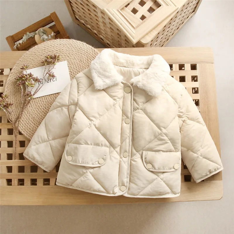 Children's Warm Cotton Jackets Rabbit Fur Collar Coats Baby Short Quilted Jacket Kids Clothes Girl Boy Outerwear-Dollar Bargains Online Shopping Australia