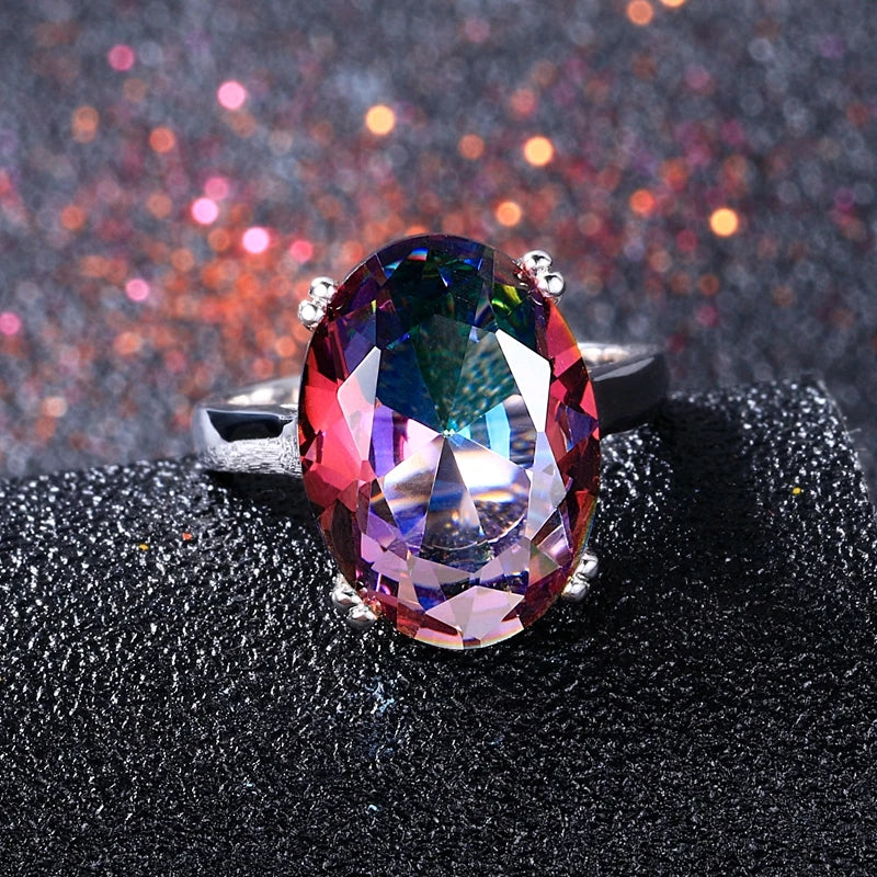 Womens Jewelry Silver Ring Mystic Fire Rainbow Topaz Rings Elegant Wedding Jewelry-Dollar Bargains Online Shopping Australia