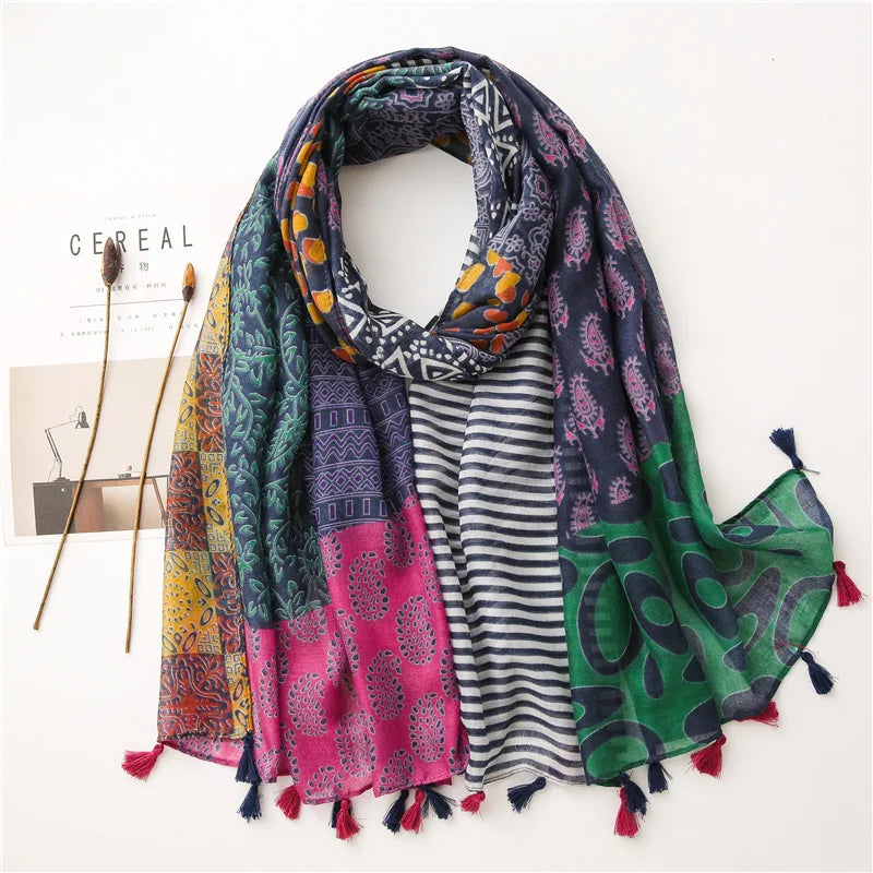 Polka Floral Fringe Viscose Shawl Scarf Lady High Quality Wrap Headband Muslim Hijab-Dollar Bargains Online Shopping Australia