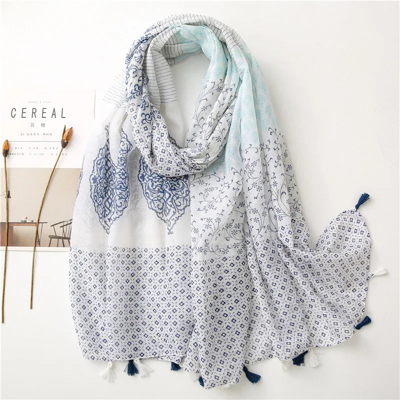 Polka Floral Fringe Viscose Shawl Scarf Lady High Quality Wrap Headband Muslim Hijab-Dollar Bargains Online Shopping Australia