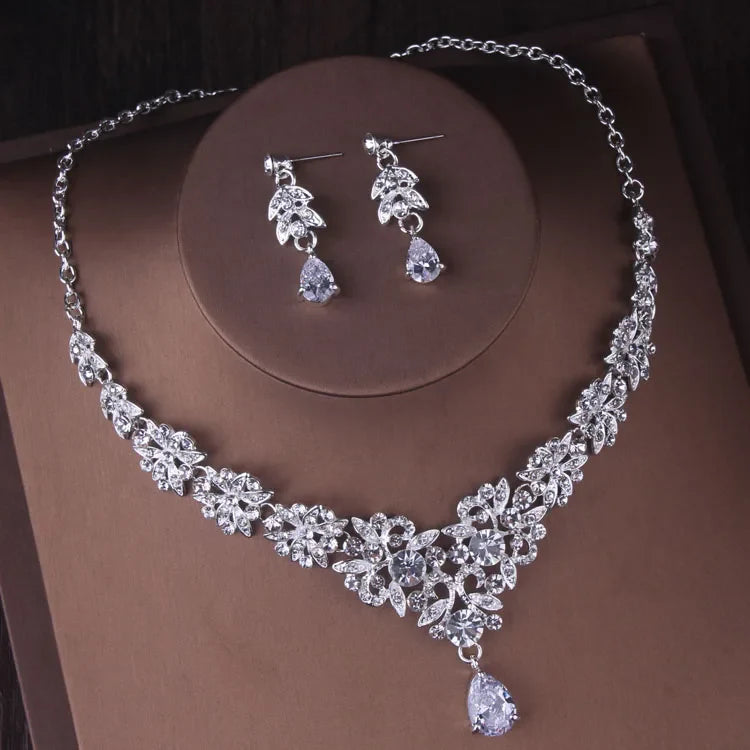 Silver Color Crystal Bridal Jewelry Sets Fashion Tiaras Crown Earrings Choker Necklace Women Wedding Dress Jewelry Set-Dollar Bargains Online Shopping Australia