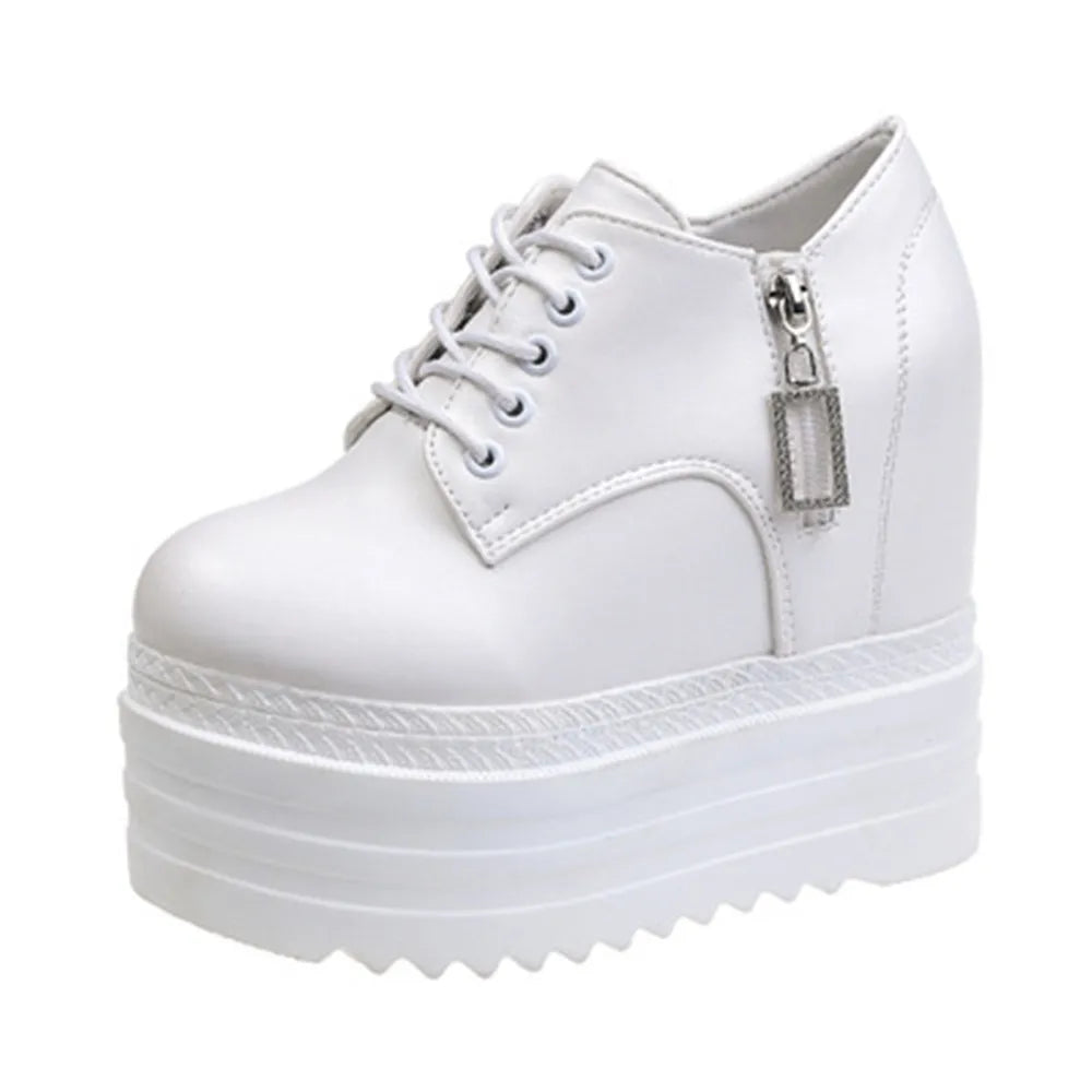 12 CM Woman Shoes Casual Elevator Wedge Platform Sneakers Female High Tops Hidden Heels Trainers