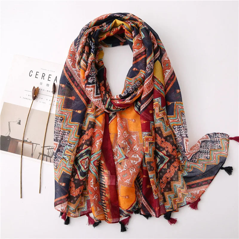 Polka Floral Fringe Viscose Shawl Scarf Lady High Quality Wrap Headband Muslim Hijab-Dollar Bargains Online Shopping Australia