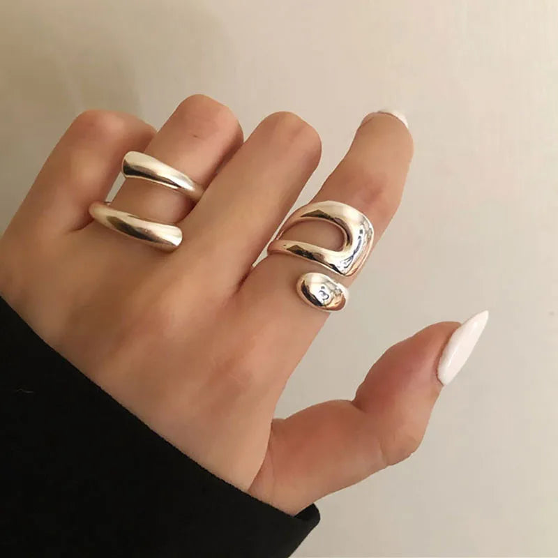 Minimalist Silver Colour Ring for Women Fashion Creative Hollow Irregular Geometric Rings Set Birthday Party Jewelry Gift-Dollar Bargains Online Shopping Australia