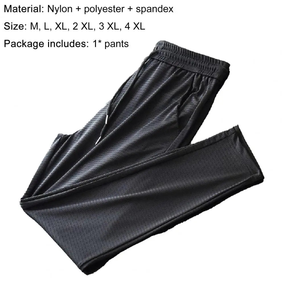 Casual Men Pants Summer Mid Rise Elastic Waist Straight Ninth Pants Ice Cool Loose Men Trousers