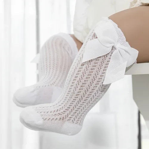 Baby Girl Socks Toddler Big Bow Cotton Summer Mesh Infant Knee Socks Newborn Long Princess Socks-Dollar Bargains Online Shopping Australia