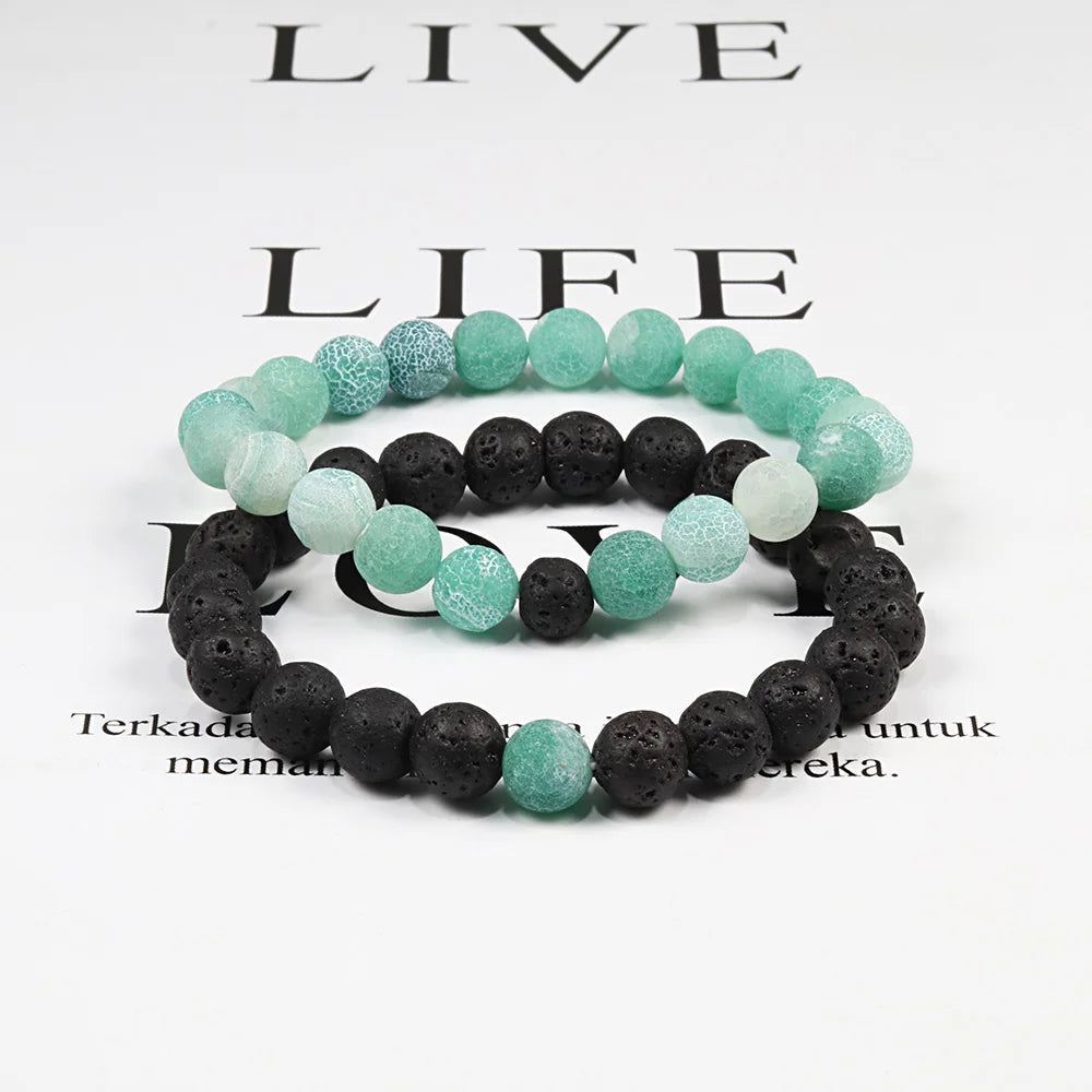 Beaded Bracelets Bangles Set Natural Lava Stone Couples Distance Energy Elastic Rope Men Women Best Friend Jewelry Gift