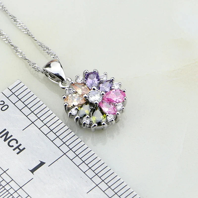 925 Sterling Silver Jewelry Multicolor Stones Cubic Zirconia Jewelry Sets For Women Earrings/Pendant/Necklace/Ring/Bracelet-Dollar Bargains Online Shopping Australia