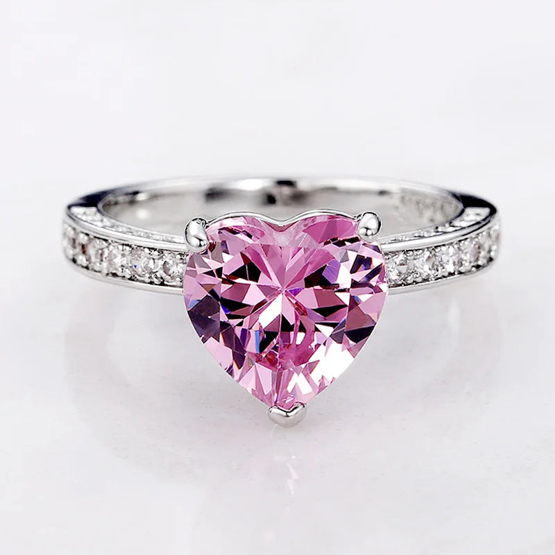 Solitaire Women Heart Engagement Rings Pink Cubic Zirconia Proposal Rings For Girlfriend Anniversary Gift-Dollar Bargains Online Shopping Australia