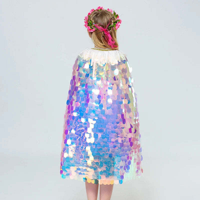 Fashion Glitter Multicolor Sequins Shawl Shiny Girls Cloak Blingbling Fairy Princess Cape Christmas Party Halloween Kids Clothes-Dollar Bargains Online Shopping Australia