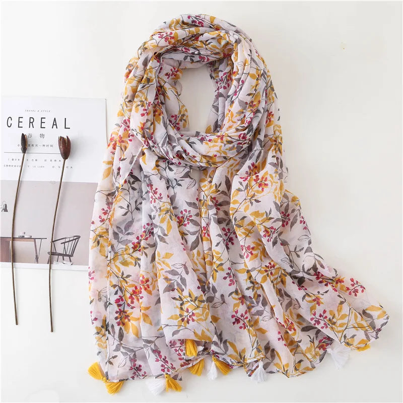 Polka Floral Fringe Viscose Shawl Scarf Lady High Quality Wrap Headband Muslim Hijab-Dollar Bargains Online Shopping Australia