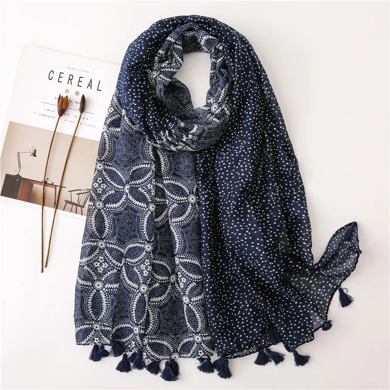 Polka Floral Fringe Viscose Shawl Scarf Lady High Quality Wrap Headband Muslim Hijab-Dollar Bargains Online Shopping Australia