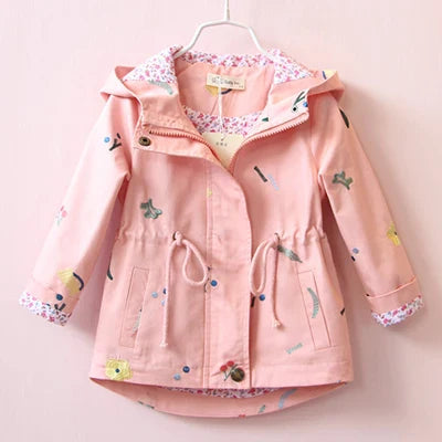 Girls Windbreaker Coat Jackets Baby Kids Flower Embroidery Hooded Outwear For Baby Kids Coats Jacket Clothing-Dollar Bargains Online Shopping Australia