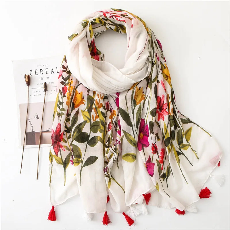 Polka Floral Fringe Viscose Shawl Scarf Lady High Quality Wrap Headband Muslim Hijab-Dollar Bargains Online Shopping Australia