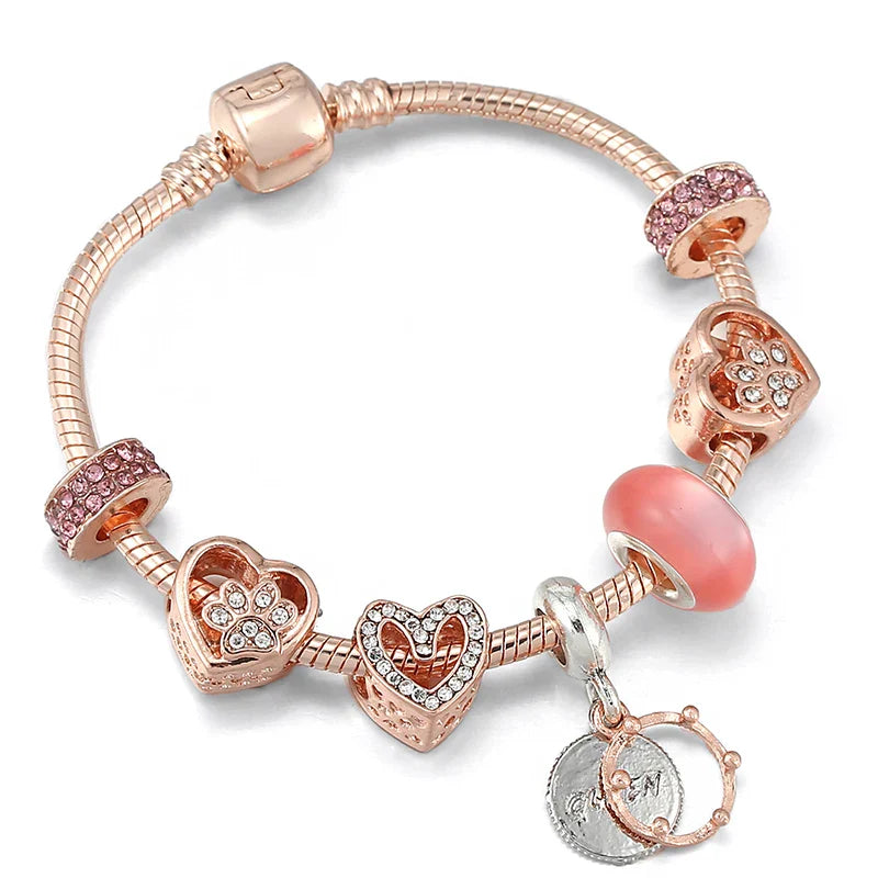 Heart & Key Pendant Rose Gold Color Fine Bracelets & Bangles Ferris Wheel Beads Charm Bracelet For Women Jewelry Gift-Dollar Bargains Online Shopping Australia