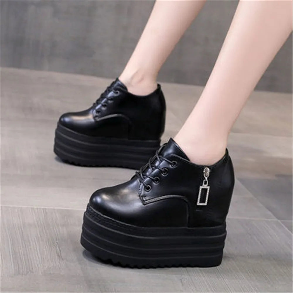 12 CM Woman Shoes Casual Elevator Wedge Platform Sneakers Female High Tops Hidden Heels Trainers