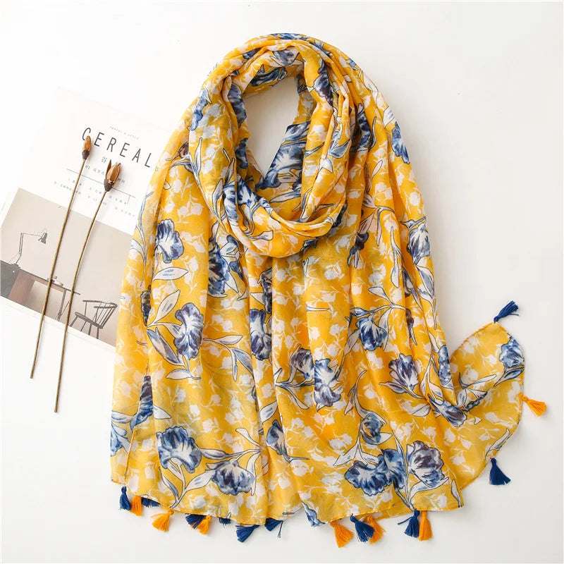 Polka Floral Fringe Viscose Shawl Scarf Lady High Quality Wrap Headband Muslim Hijab-Dollar Bargains Online Shopping Australia