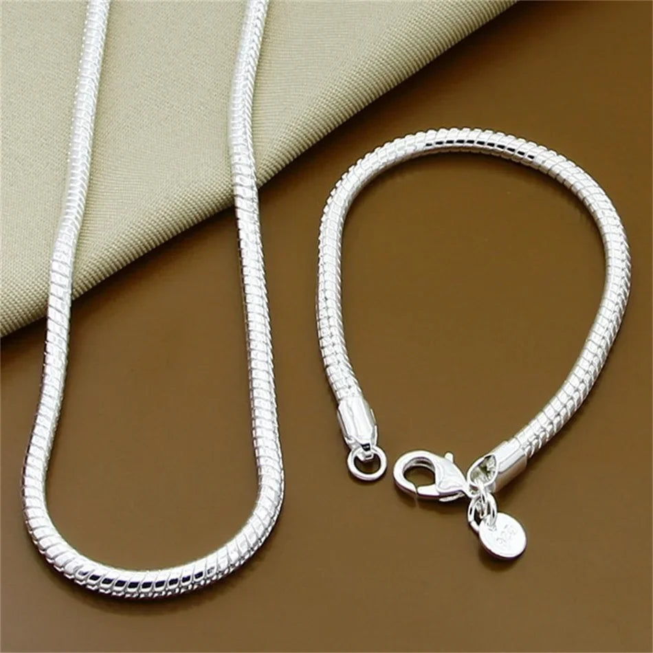 Fine Jewelry Set 925 Sterling Silver Sideways Snake Chain Bracelet Necklace Sets For Women Men Fashion Charm Jewelry Gift-Dollar Bargains Online Shopping Australia