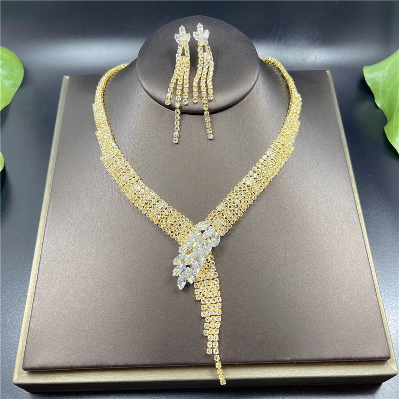 4 pcs Vintage Elegant Rhinestone Crystal Wedding Bridal Jewelry Set Europe Necklace Earring Bracelet Ring Costume Accessories-Dollar Bargains Online Shopping Australia