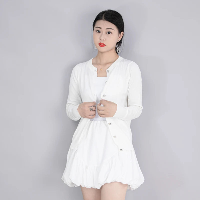 Cropped Long Sleeve Top Women's Coat Spring Jersey Knit Ladies Cardigan Female Sweaters Blouses