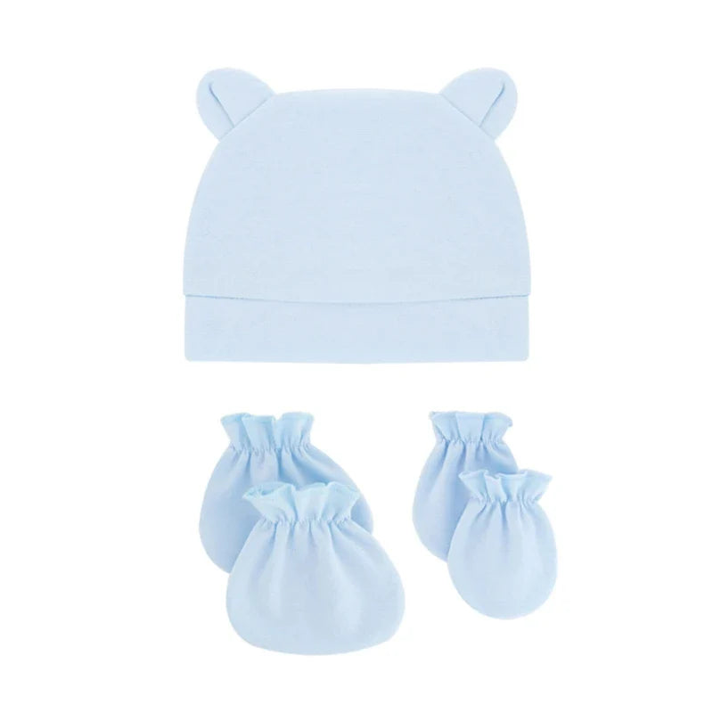 Bear Ears Infant Baby Boy Girl Toddler Hats Cute Cotton Hospital Hats Soft Infant Hat Mittens Gloves Sets-Dollar Bargains Online Shopping Australia