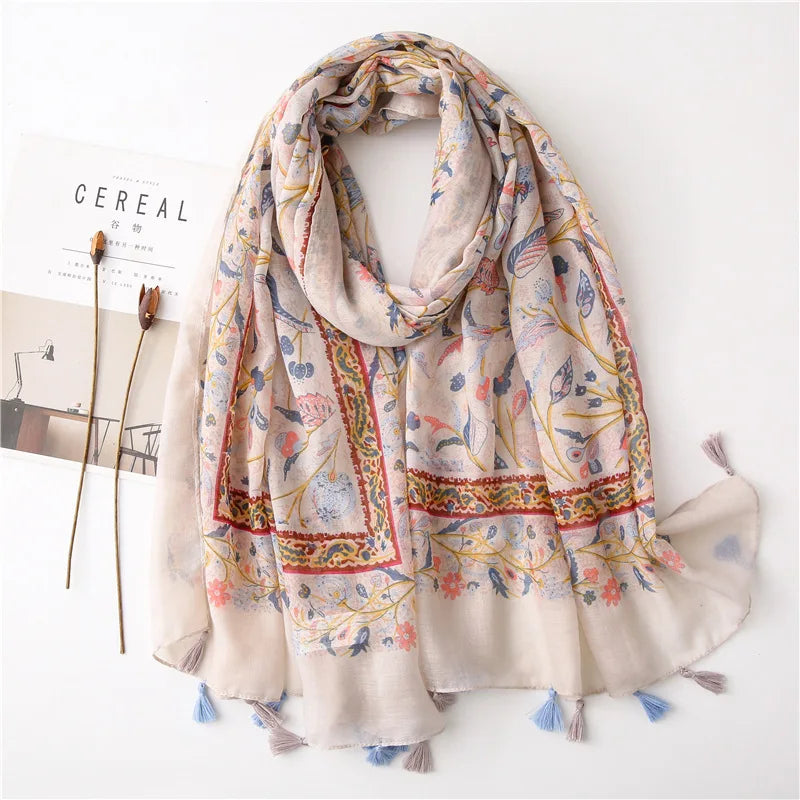 Polka Floral Fringe Viscose Shawl Scarf Lady High Quality Wrap Headband Muslim Hijab-Dollar Bargains Online Shopping Australia