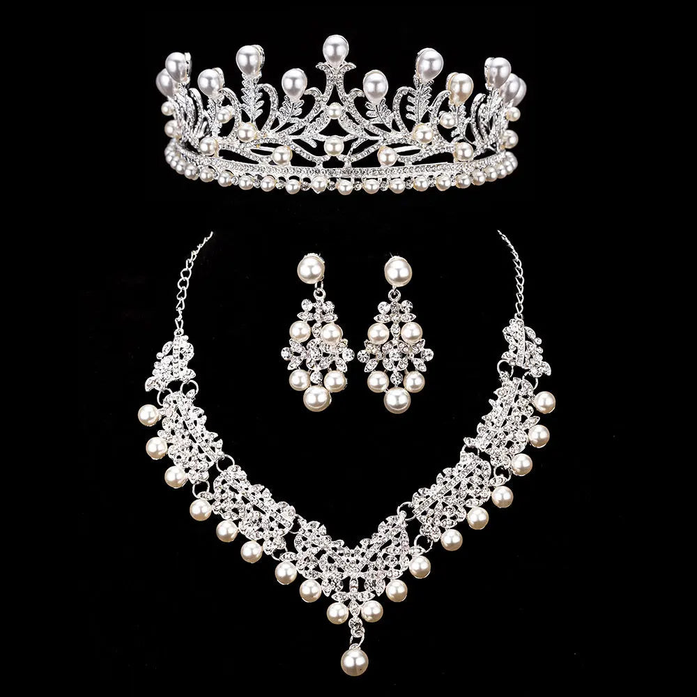 Bride Crystal Pearl Costume jewelery sets Rhinestone Choker Necklace Earrings Tiara Bridal Women Wedding Jewelry Set-Dollar Bargains Online Shopping Australia