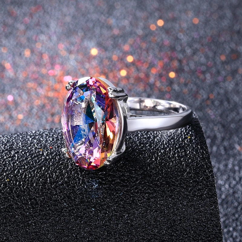 Womens Jewelry Silver Ring Mystic Fire Rainbow Topaz Rings Elegant Wedding Jewelry-Dollar Bargains Online Shopping Australia