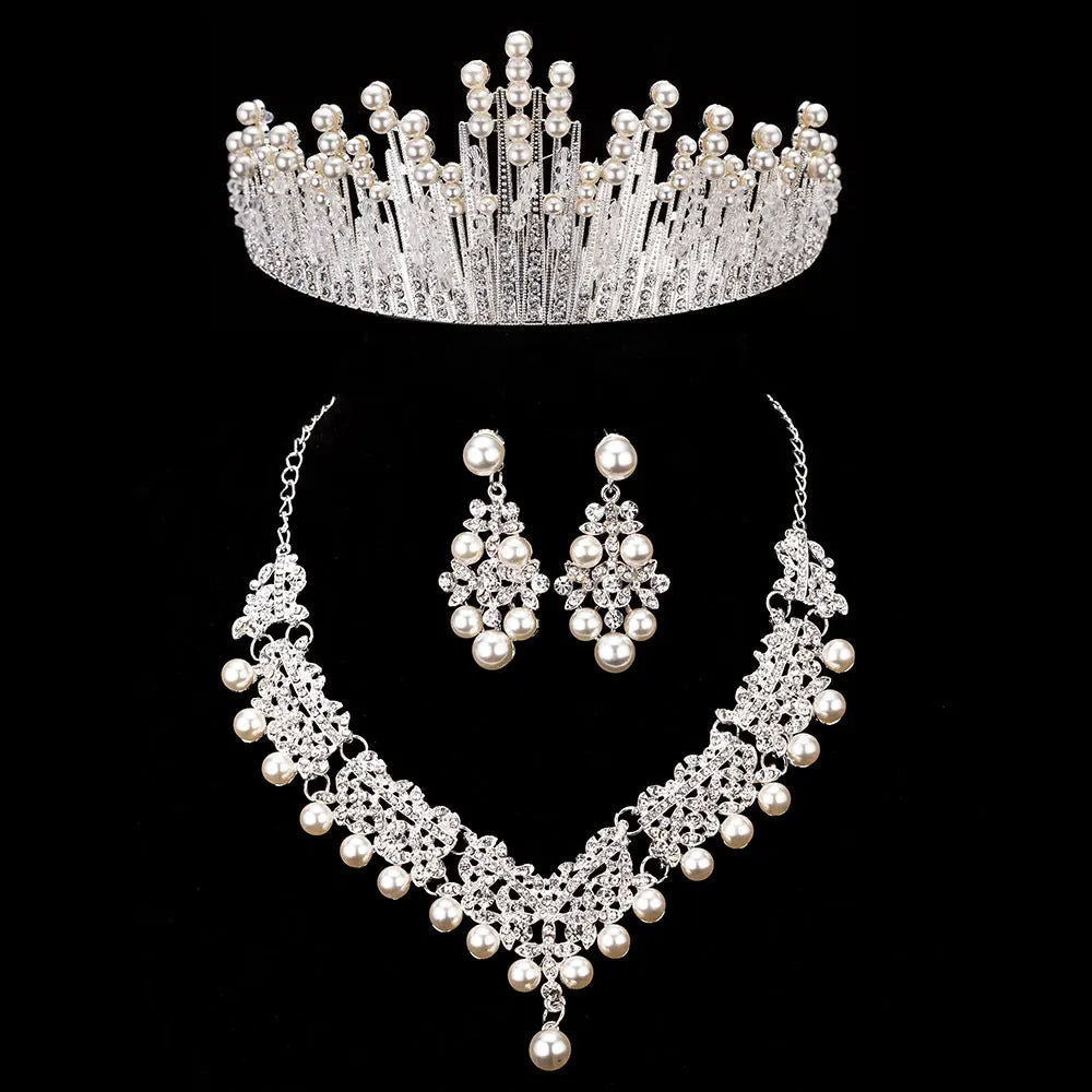 Bride Crystal Pearl Costume jewelery sets Rhinestone Choker Necklace Earrings Tiara Bridal Women Wedding Jewelry Set-Dollar Bargains Online Shopping Australia