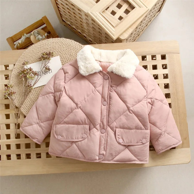 Children's Warm Cotton Jackets Rabbit Fur Collar Coats Baby Short Quilted Jacket Kids Clothes Girl Boy Outerwear-Dollar Bargains Online Shopping Australia