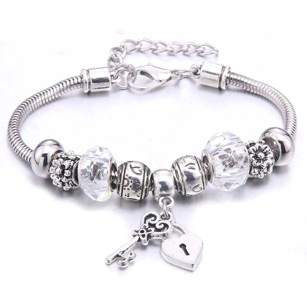 Charm Bracelet & Bangles Jewelry white butterfly Crown Beads Bracelets Brands Bracelets Fit Women Girl Friendship Gift-Dollar Bargains Online Shopping Australia