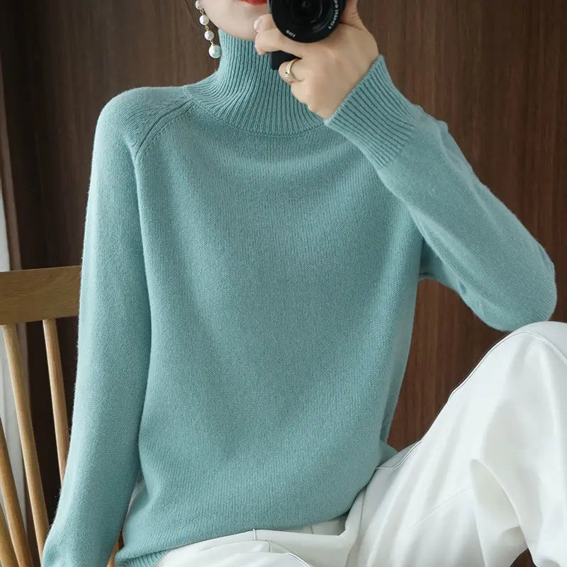 Turtleneck Pullover Cashmere Sweater Women Pure Color Casual Long-sleeved Loose-Dollar Bargains Online Shopping Australia