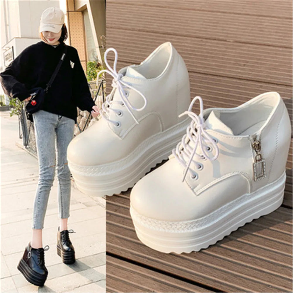 12 CM Woman Shoes Casual Elevator Wedge Platform Sneakers Female High Tops Hidden Heels Trainers