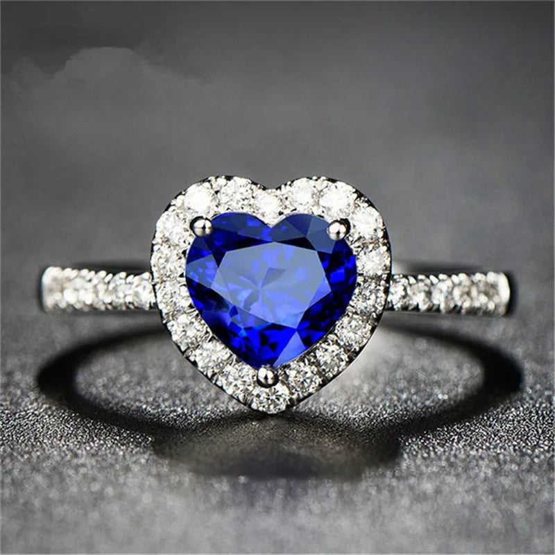 Wedding Rings Women Silver Color Engagement Ring Red Heart Cubic Zirconia Elegant Luxury Bijoux-Dollar Bargains Online Shopping Australia