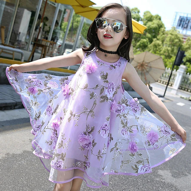 Bohemian Girls Flower Dress Kids Girl Beach Dresses Chiffon Kids Dresses Floral Teenager Girls-Dollar Bargains Online Shopping Australia